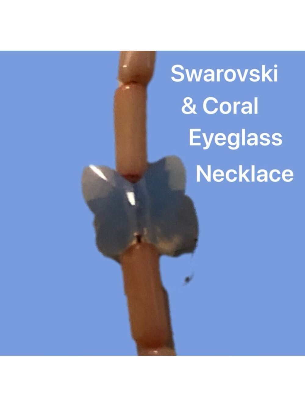 NWT Delicate Coral & Swarovski eyeglass necklace